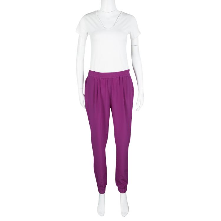 Pre Owned Diane Von Furstenberg Lotus Berry Pink Silk Janeta Jogger Pants M