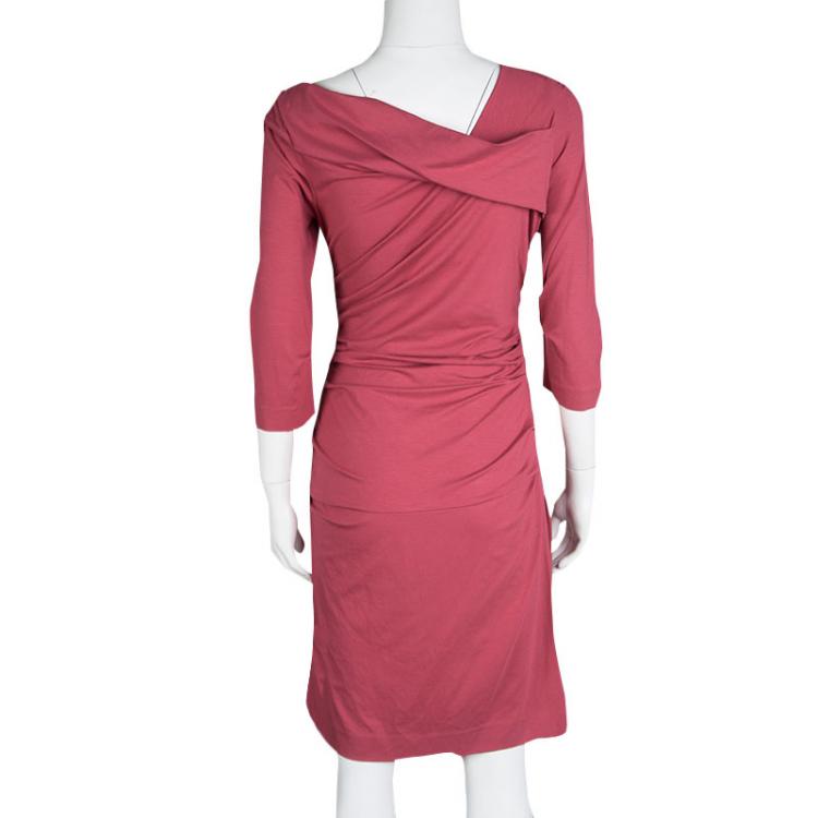 Pre Owned Diane Von Furstenberg Fuschia Rose Pink Knit  Ruched Bentley Dress M