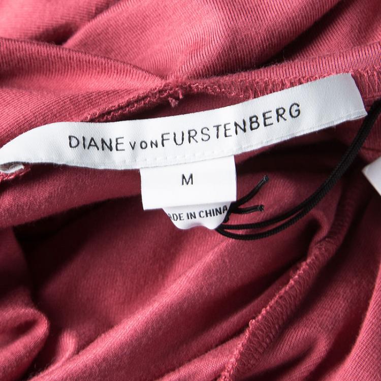 Pre Owned Diane Von Furstenberg Fuschia Rose Pink Knit  Ruched Bentley Dress M