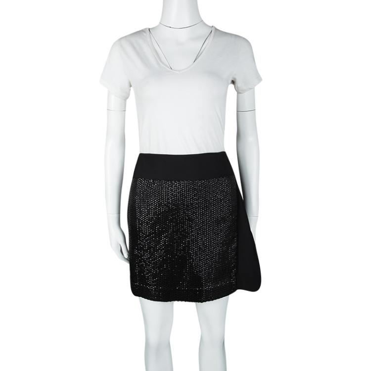 Pre Owned Diane Von Furstenberg Black Sequin Embellished Shizuka Mini Skirt M
