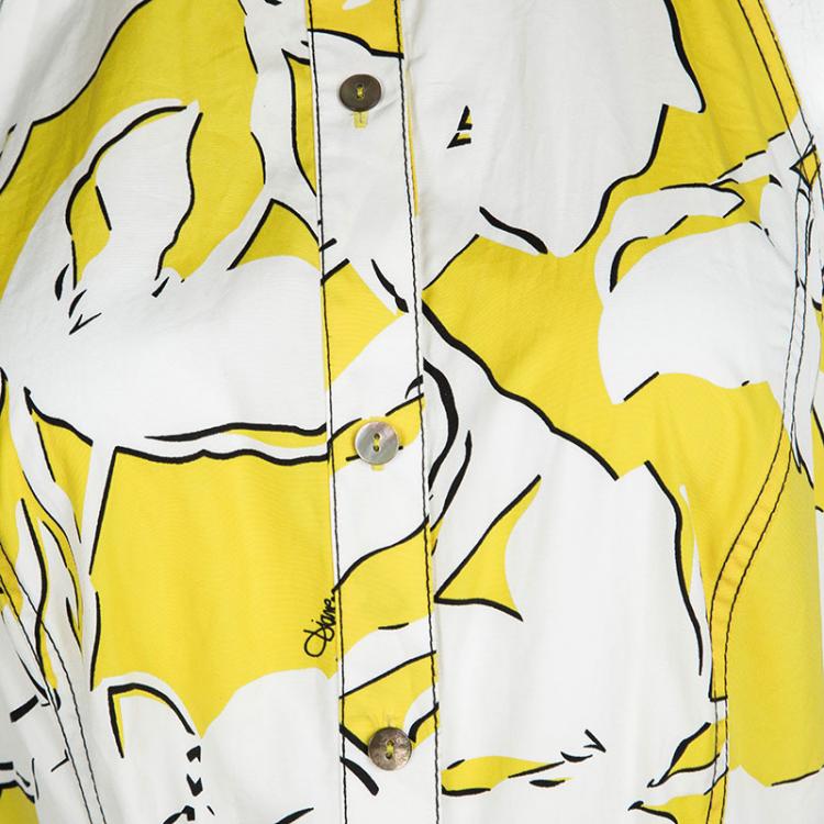 مملوكة مسبقًا Diane Von Furstenberg Yellow and White Eden Garden Tenner Floral Print Halter Dress S