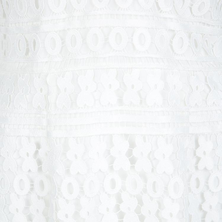 Pre Owned Diane Von Furstenberg White Guipure Lace Sleeveless Tiana Flounce Dress M