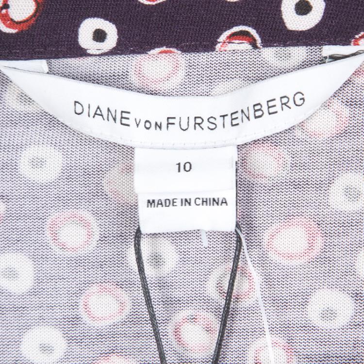 Pre Owned Diane Von Furstenberg Navy Blue Pirouette Dot Print Silk Jersey Cybil Wrap Dress L