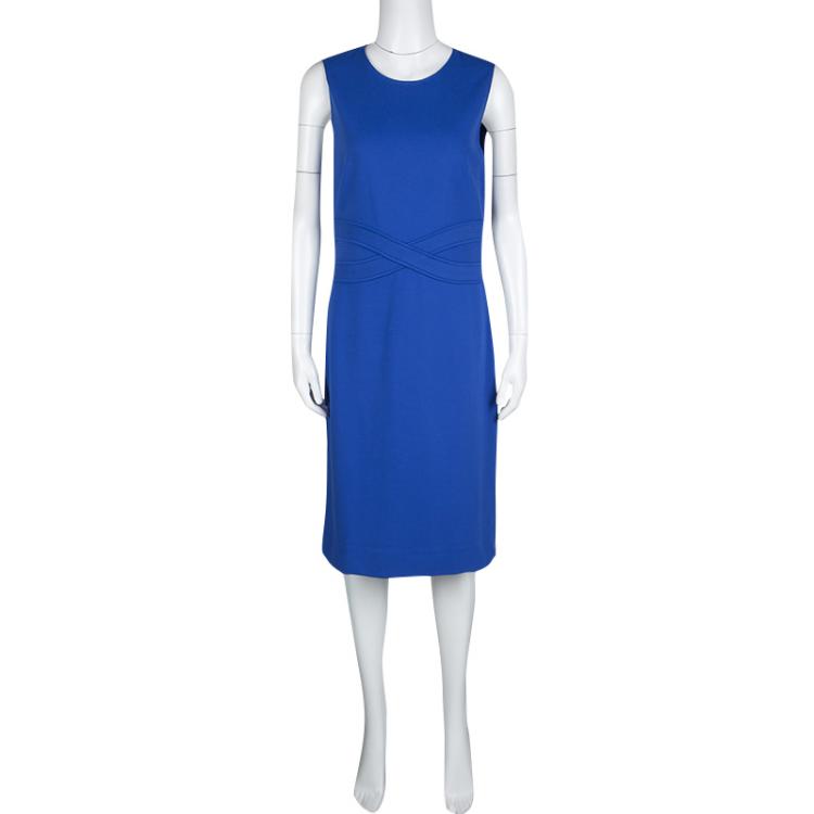 Pre Owned Diane Von Furstenberg Blue Riviera Jersey Evita Sleeveless Shift Dress M