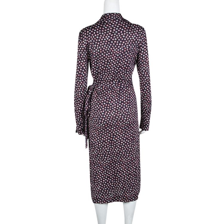 Pre Owned Diane Von Furstenberg Navy Blue Pirouette Dot Print Silk Jersey Cybil Wrap Dress XS