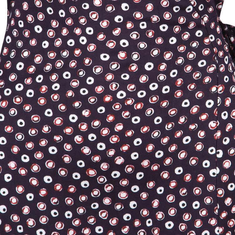 Pre Owned Diane Von Furstenberg Navy Blue Pirouette Dot Print Silk Jersey Cybil Wrap Dress XS