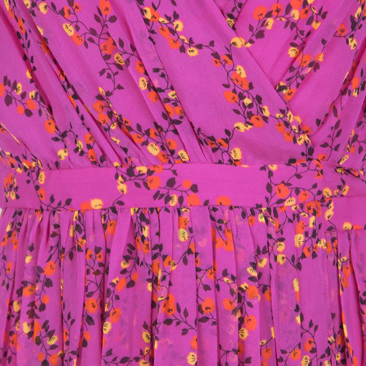 مملوكة مسبقًا Diane Von Furstenberg Shalamar Pink Floral Printed Silk Sleeveless Bali Wrap Dress L