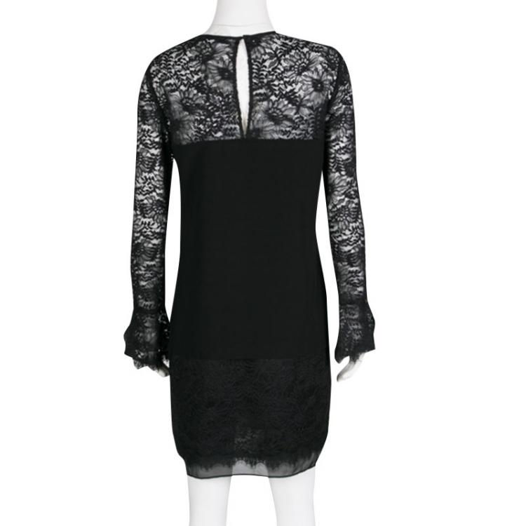 Pre Owned Diane Von Furstenberg Black Drop Waist Lavana Lace Dress M