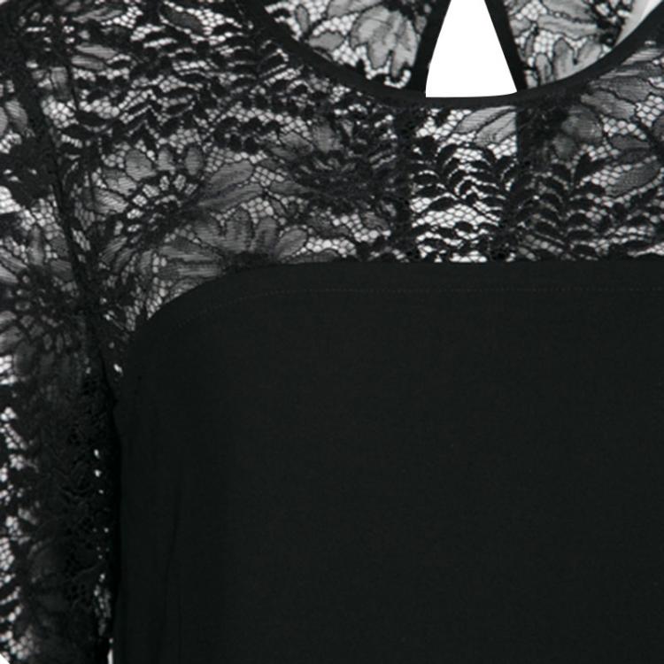 Pre Owned Diane Von Furstenberg Black Drop Waist Lavana Lace Dress M