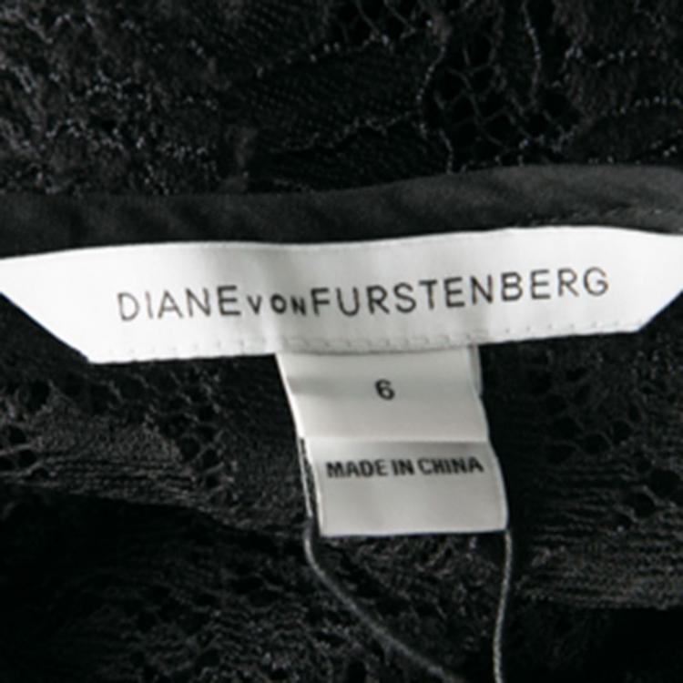 Pre Owned Diane Von Furstenberg Black Drop Waist Lavana Lace Dress M