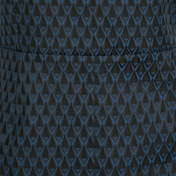 Pre Owned Diane Von Furstenberg Black and Blue Geometric Pattern Jacquard Sleeveless Madyson Dress L