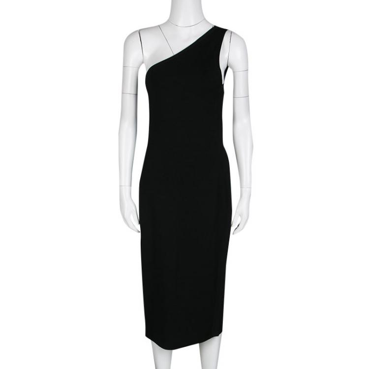 Pre Owned Diane Von Furstenberg Black Knit One Shoulder Dress M