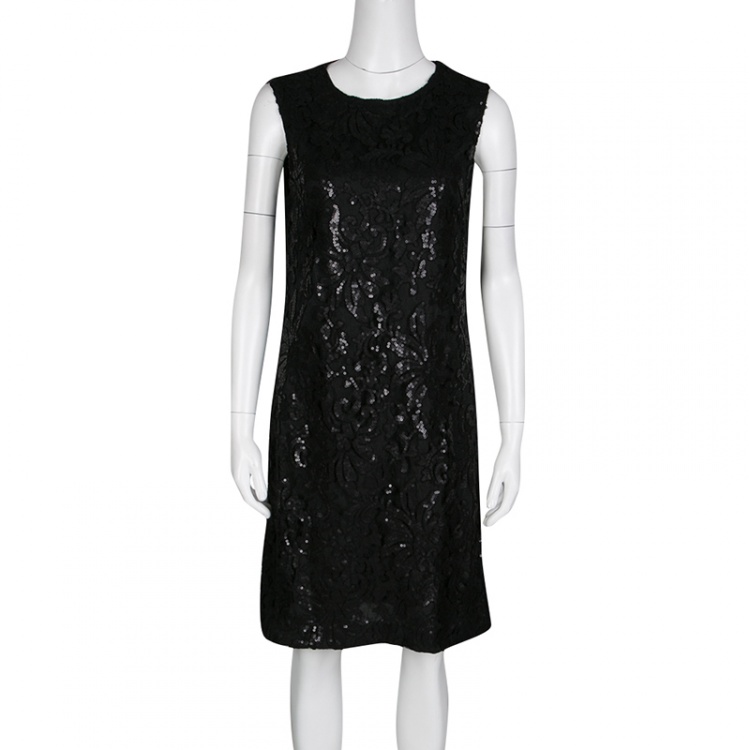 Pre Owned Diane Von Furstenberg Black Sequined Kaleb Shift Dress M