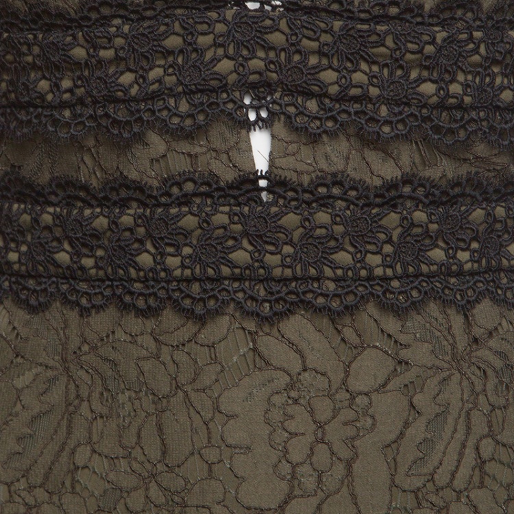 مملوكة مسبقًا Diane Von Furstenberg Olive Green Lace Plunge Neck Long Sleeve Viera Dress M