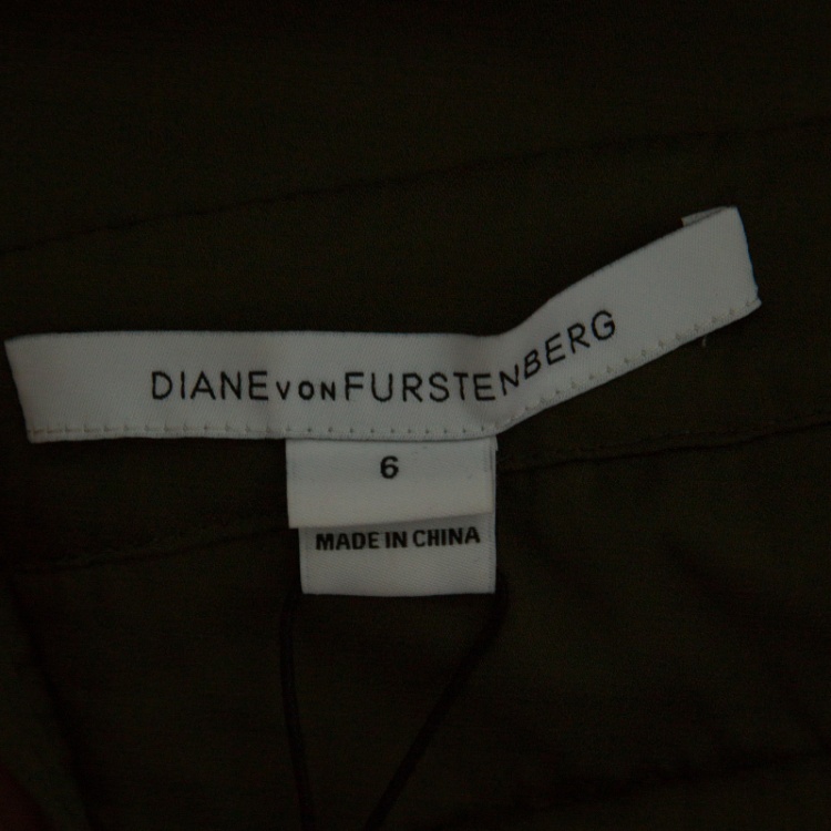 مملوكة مسبقًا Diane Von Furstenberg Olive Green Lace Plunge Neck Long Sleeve Viera Dress M