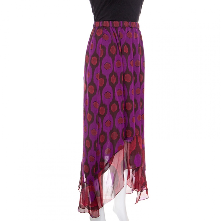 مملوكة مسبقًا Diane Von Furstenberg Purple Printed Silk Asymmetric Louella Skirt M