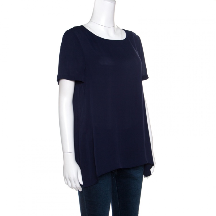مملوكة مسبقًا Diane Von Furstenberg Navy Blue Silk Short Sleeve Maggy Top M