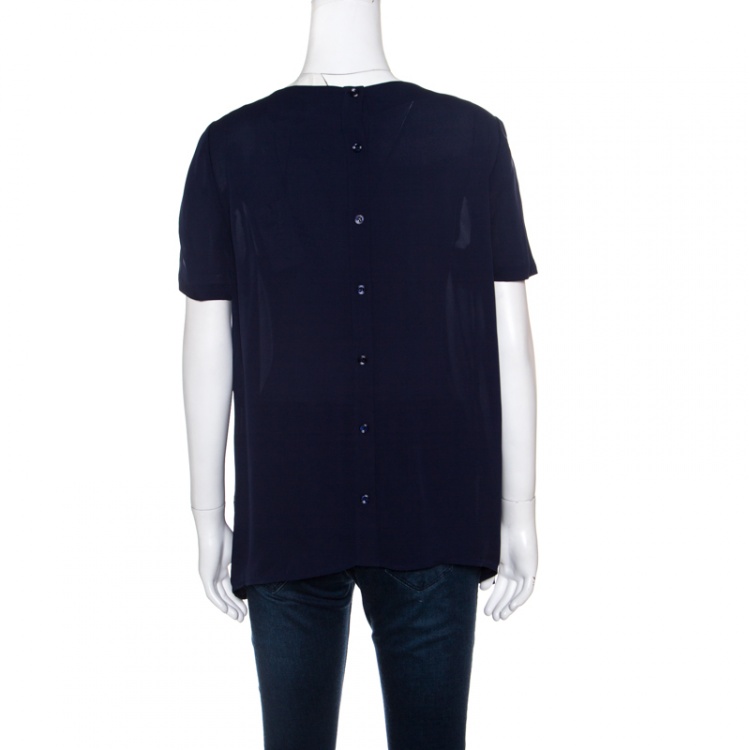 مملوكة مسبقًا Diane Von Furstenberg Navy Blue Silk Short Sleeve Maggy Top M