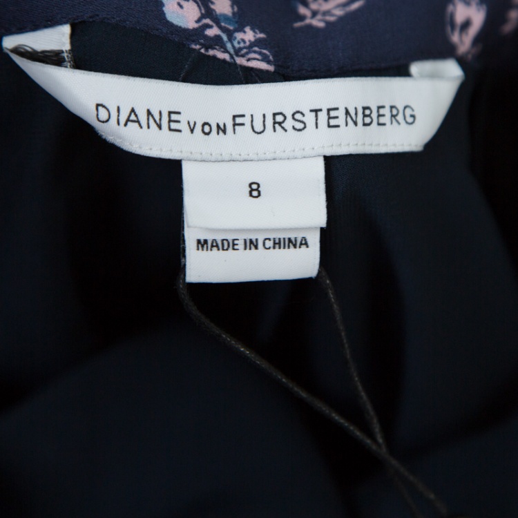 Pre Owned Diane Von Furstenberg Navy Blue Daisy Bud Printed Silk Bethune Wrap Skirt M