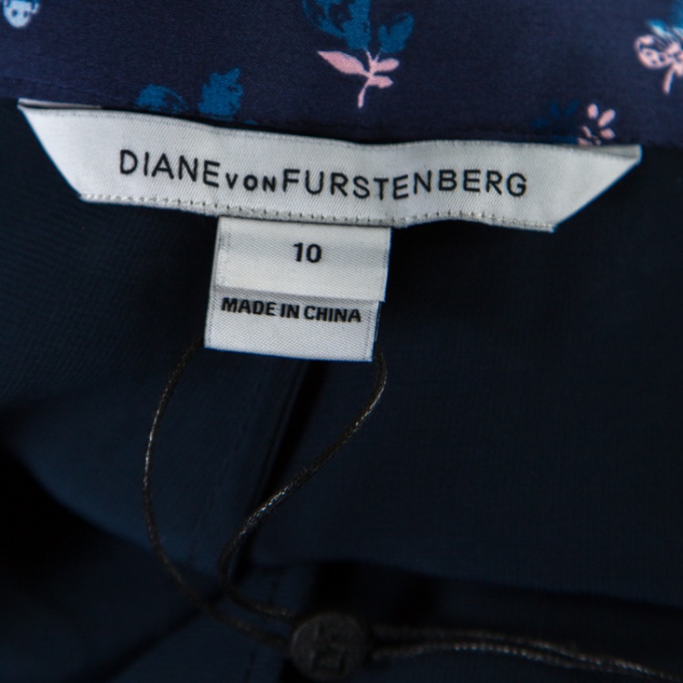 Pre Owned Diane Von Furstenberg Navy Blue Daisy Bud Printed Silk Bethune Wrap Skirt L