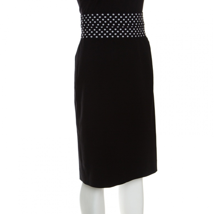 Pre Owned Diane Von Furstenberg Black Dotted Wasitband Detail Elsa Skirt S