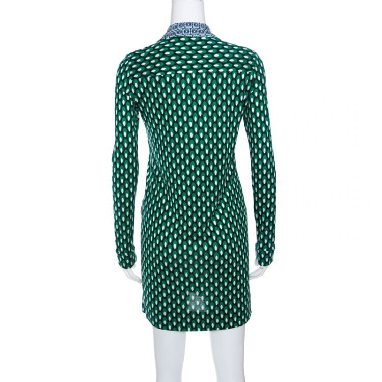 Pre Owned Diane Von Furstenberg Multicolor Printed Silk Jersey Denny Shirt Dress S