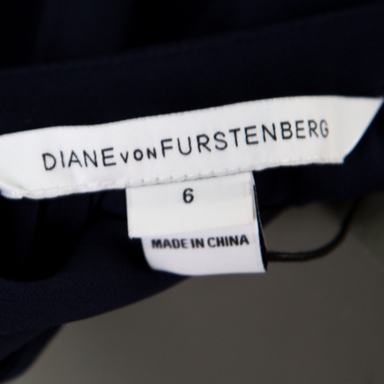Pre Owned Diane Von Furstenberg Navy Blue Silk Long Sleeve High Low Arden Top M