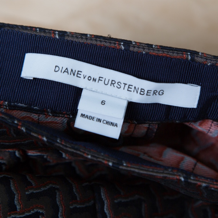 Pre Owned Diane Von Furstenberg Multicolor Patterned Jacquard Pleated Ava Skirt M