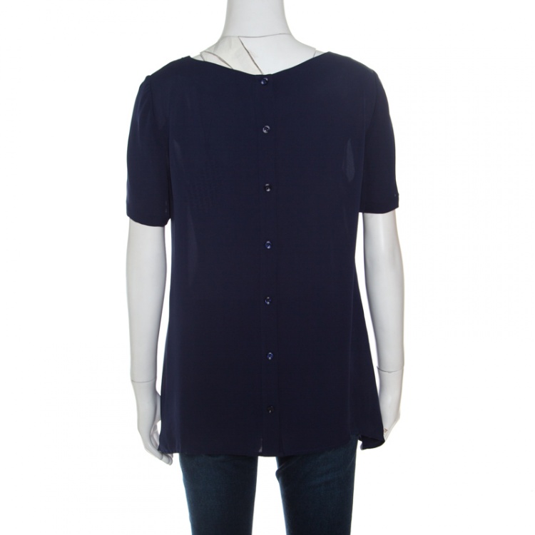 Pre Owned Diane Von Furstenberg Navy Blue Silk Short Sleeve Maggy Top M