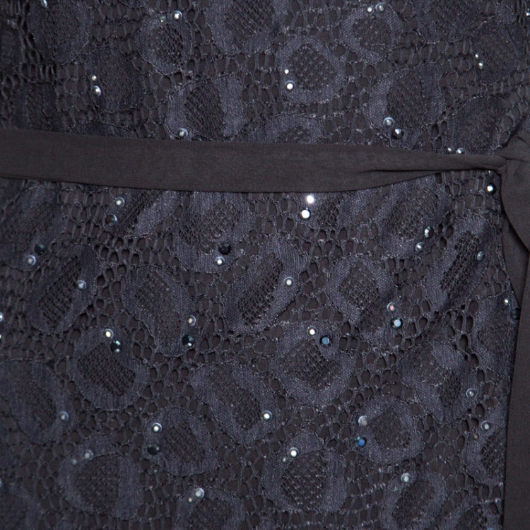 Pre Owned Diane Von Furstenberg Black Embellished Lace Elle Wrap Maxi Dress S 