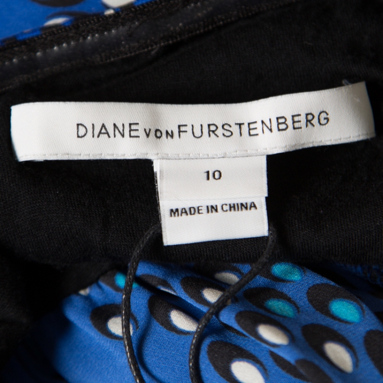 Pre Owned Diane Von Furstenberg Blue Chevron Dots Printed Silk Sleeveless Ivena Jumpsuit L