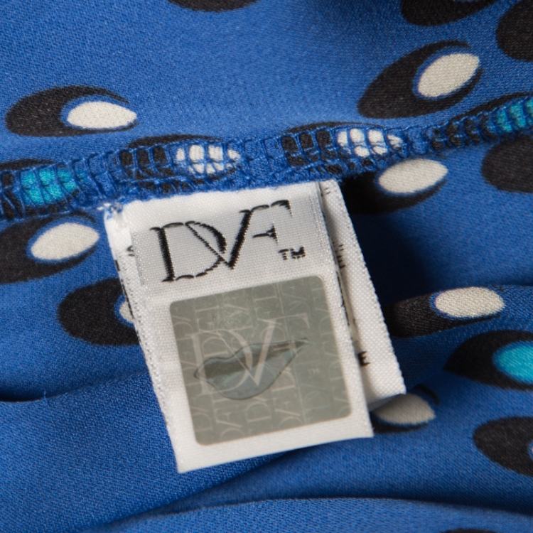 Pre Owned Diane Von Furstenberg Blue Chevron Dots Printed Silk Sleeveless Ivena Jumpsuit L