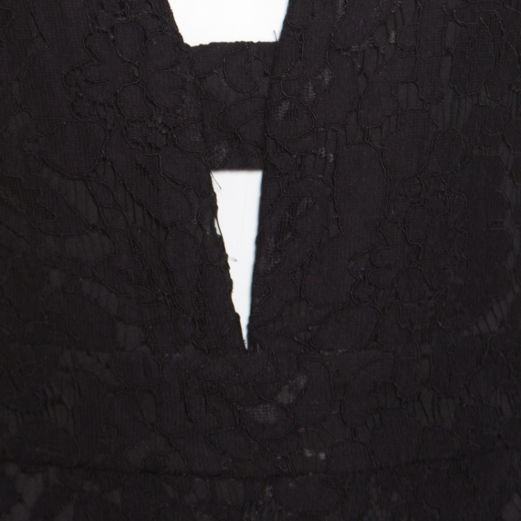 Pre Owned Diane Von Furstenberg Black Lace Plunge Neck Detail Kyara Tux Jumpsuit M