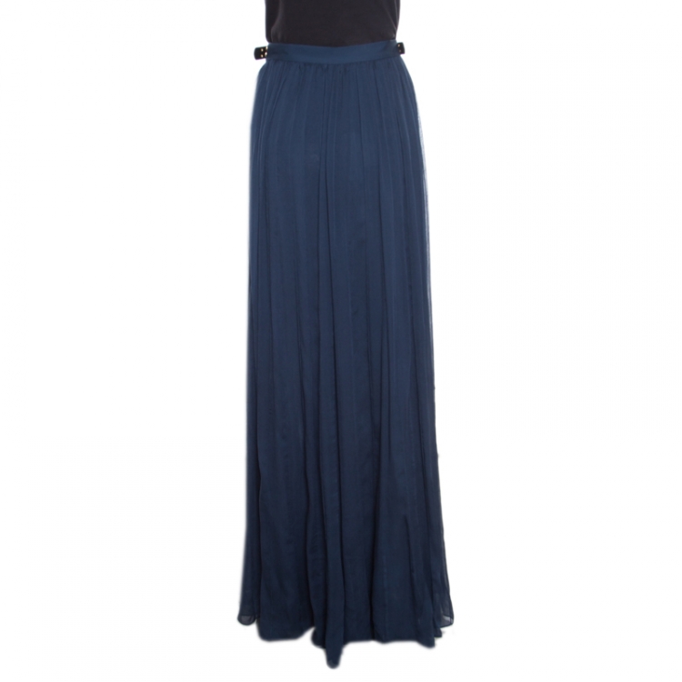 Pre Owned Diane Von Furstenberg Deep Indigo Silk Bethune Maxi Wrap Skirt M