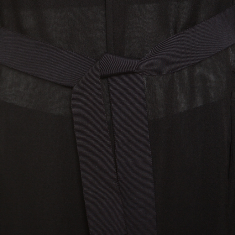 Pre Owned Diane Von Furstenberg Black Silk Georgette Utilitarian Blaine Belted Coat L