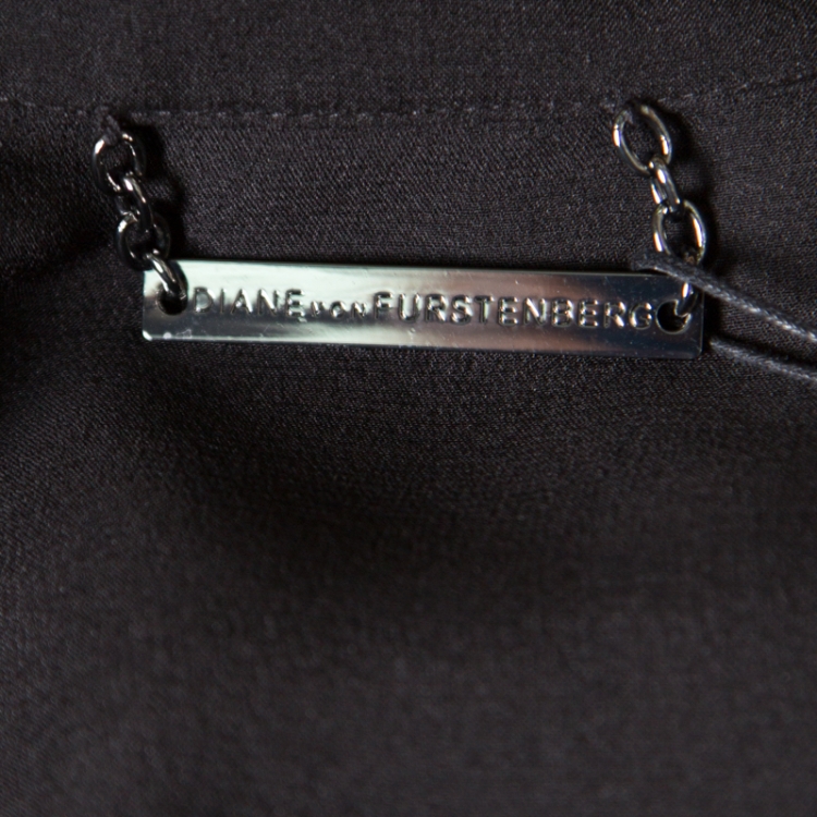 Pre Owned Diane Von Furstenberg Black Silk Georgette Utilitarian Blaine Belted Coat L