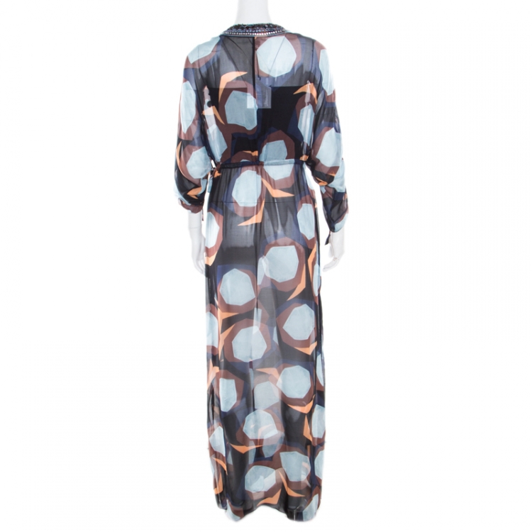 مملوكة مسبقًا Diane Von Furstenberg Multicolor Printed Silk Sequin Embellished Melli Cover Up Dress L