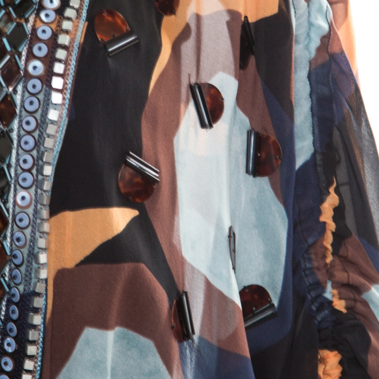مملوكة مسبقًا Diane Von Furstenberg Multicolor Printed Silk Sequin Embellished Melli Cover Up Dress L