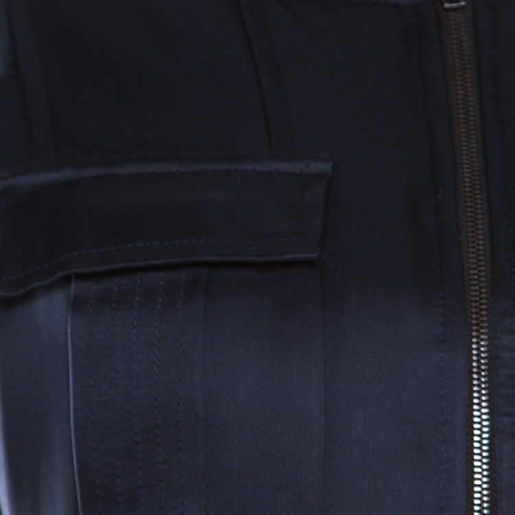 Pre Owned Diane Von Furstenberg Navy Blue Satin Alexander Bomber Jacket M