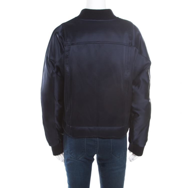 Pre Owned Diane Von Furstenberg Navy Blue Satin Alexander Bomber Jacket M