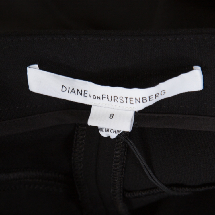 Pre Owned Diane Von Furstenberg Black Contrast Leather Panel Detail Lisa Pencil Skirt M