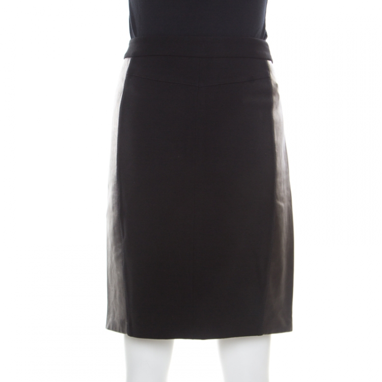 Pre Owned Diane Von Furstenberg Black Contrast Leather Panel Detail Lisa Pencil Skirt M