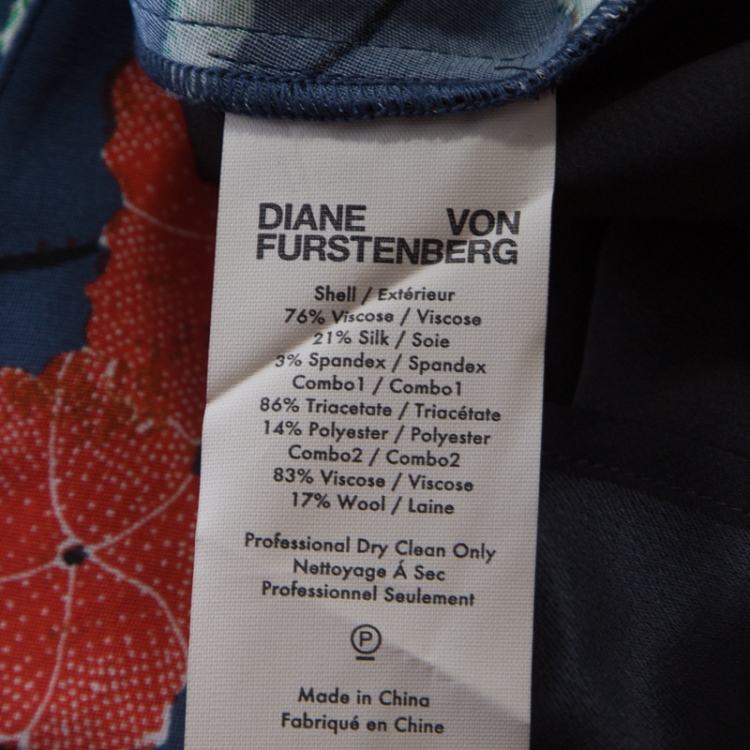 Pre Owned Diane von Furstenberg Indigo Blue Floral Print Silk Wide Leg Trousers S