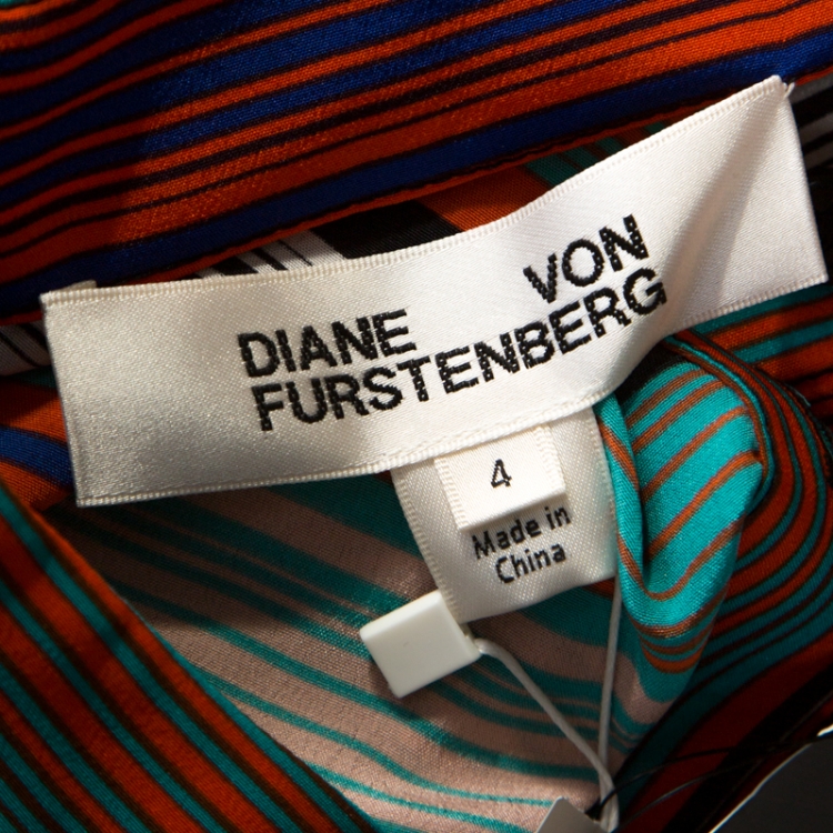 Pre Owned Diane von Furstenberg Multicolor Striped Silk Maxi Shirt Dress S