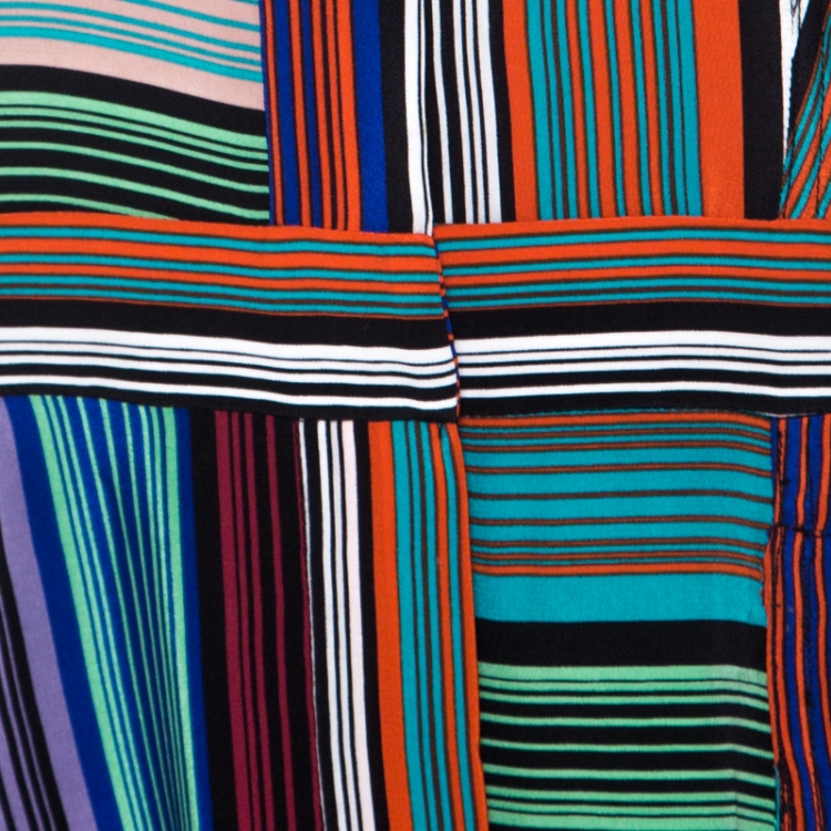 Pre Owned Diane von Furstenberg Multicolor Striped Silk Maxi Shirt Dress S