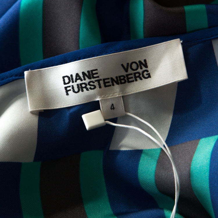 Pre Owned Diane Von Furstenberg Blue Striped Silk Asymmetric Saxon Skirt S