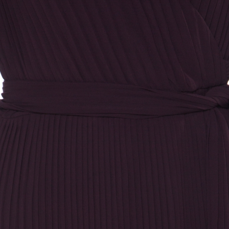 Pre Owned Diane von Furstenberg Cherry Purple Plisse Chiffon Solenn Wrap Gown L