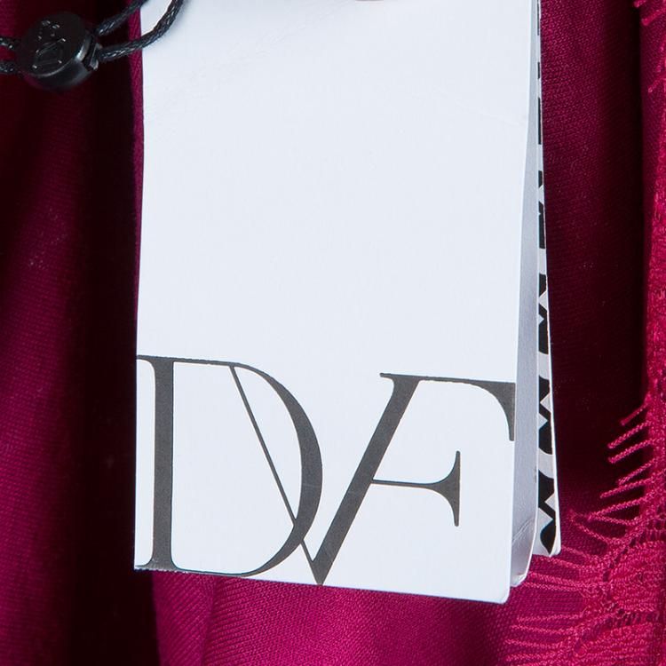 Pre Owned Diane Von Furstenberg Burgundy Zarita Lace Dress L