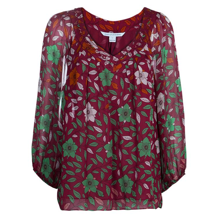 Pre Owned Diane Von Furstenberg Floral Print Davi Top L 