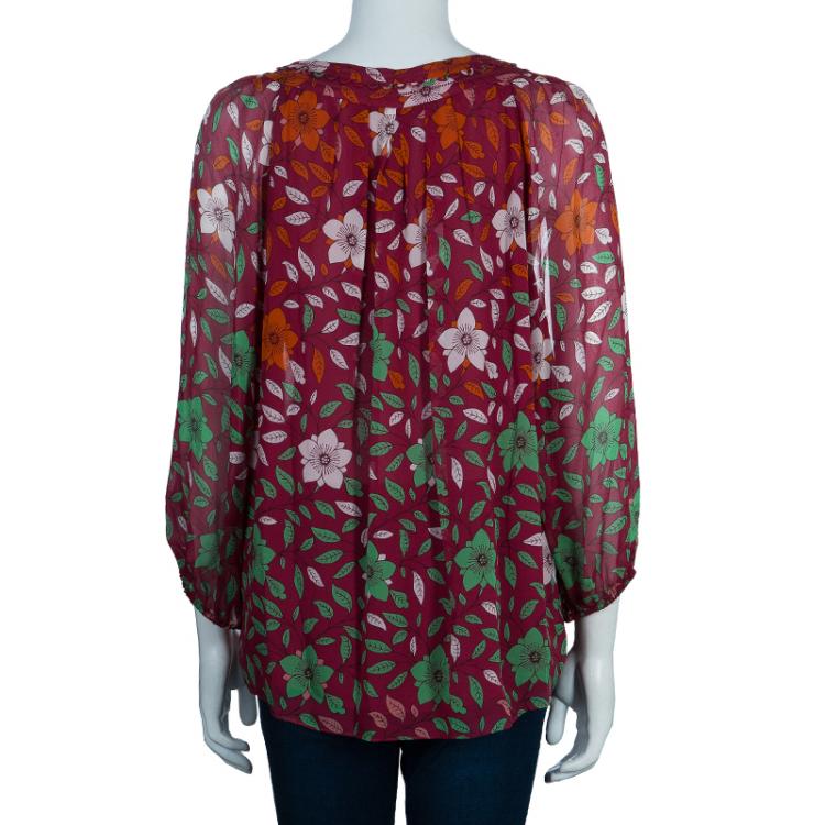 Pre Owned Diane Von Furstenberg Floral Print Davi Top L 